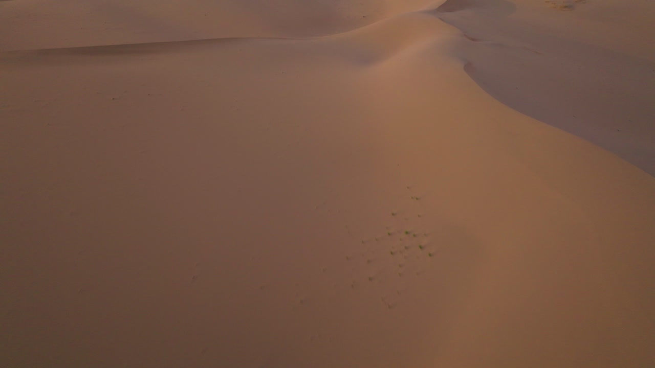 몽골의 해가 뜨는 동안 고비 사막 위를 날아다니는 - 드론 촬영