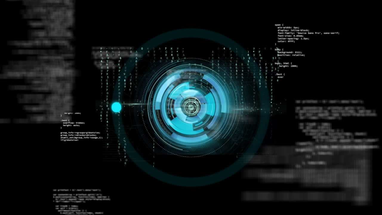 Animation of processing circle and data on black background