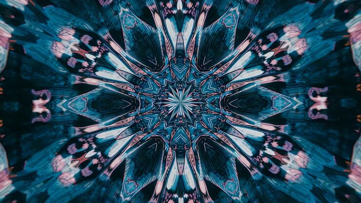 Opening abstract star pattern rotating in virtual space with radial segments forming seamless loop