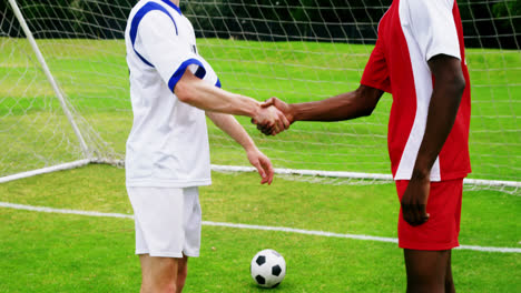 Zwei-Fußballspieler-Geben-Sich-Die-Hand