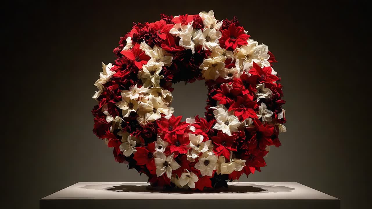 A Vibrant Floral Wreath Decorated with Red and White Blooms, Showcasing Nature's Beauty in an Artistic Display for Home or Event Decoration