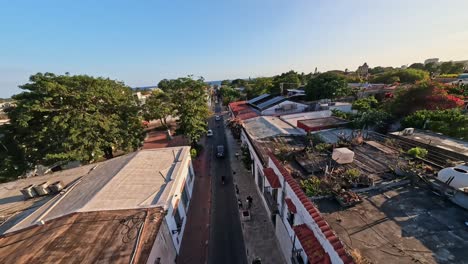 drone flying over colonial city at santo domingo