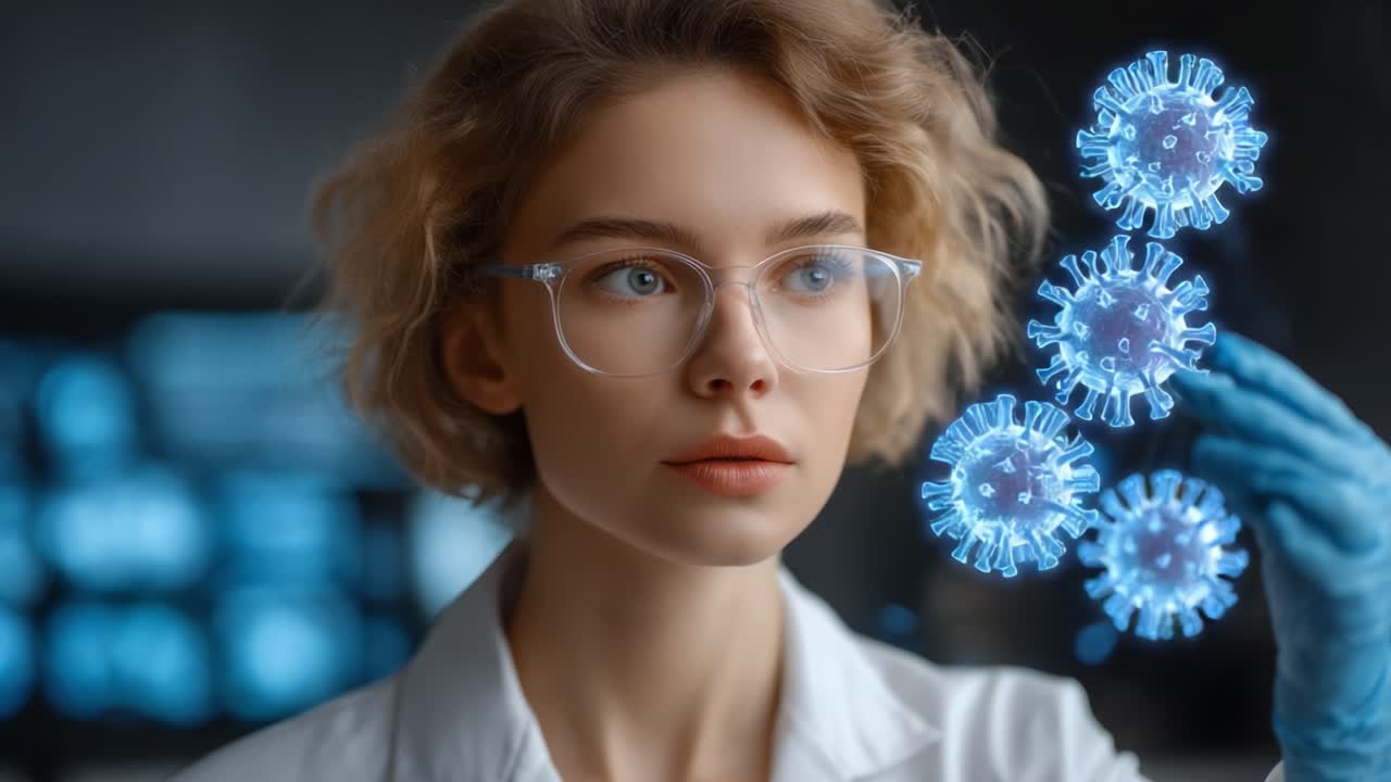 A Dedicated Researcher Analyzing Viral Structures in a Laboratory Environment, Showcasing Advanced Technology and Scientific Insight in Virology