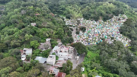 aerial view of a colorful hillside cemetery in mexico