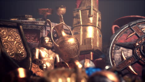 golden treasures hidden in a secret dungeon filled with ancient artifacts
