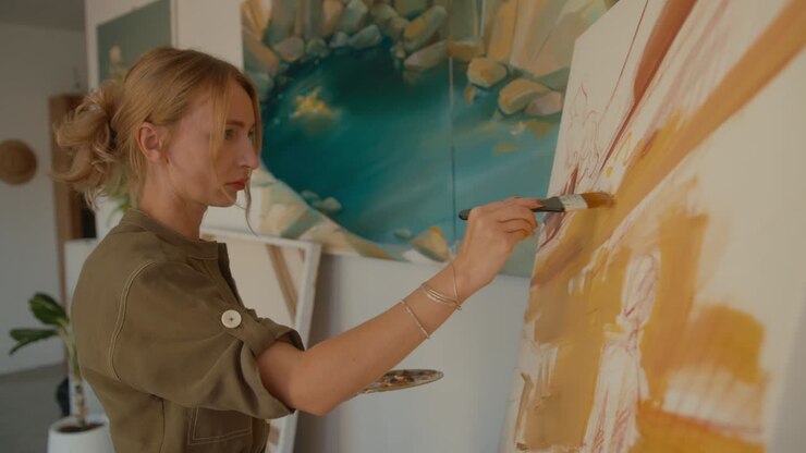 Female artist painting in her studio