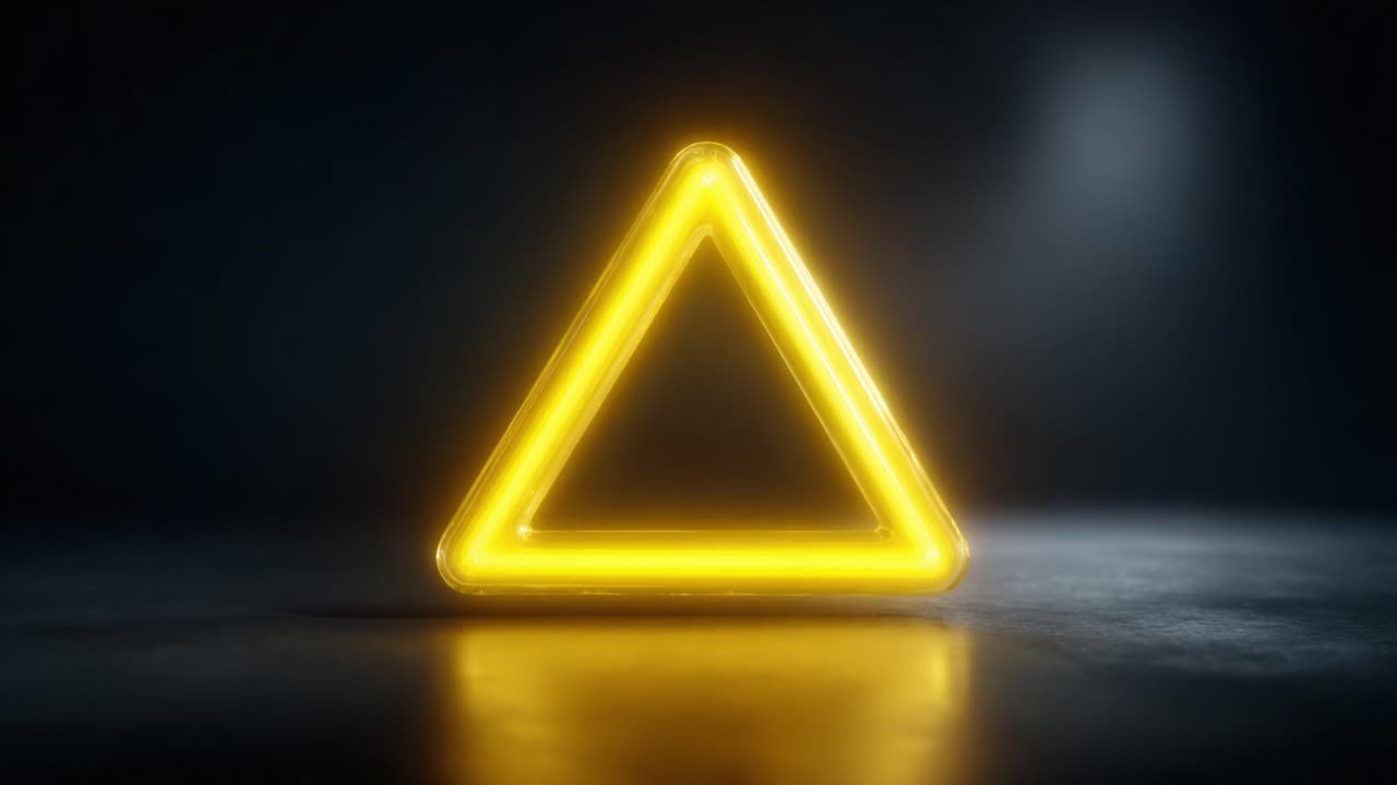 A captivating neon yellow triangle shape stands illuminated against a dark backdrop, creating a striking visual contrast and an intriguing atmosphere in the scene