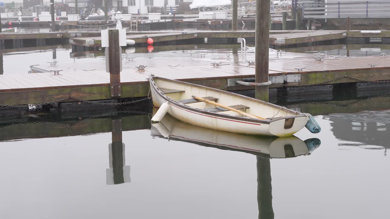 Rowboat tied to a dock