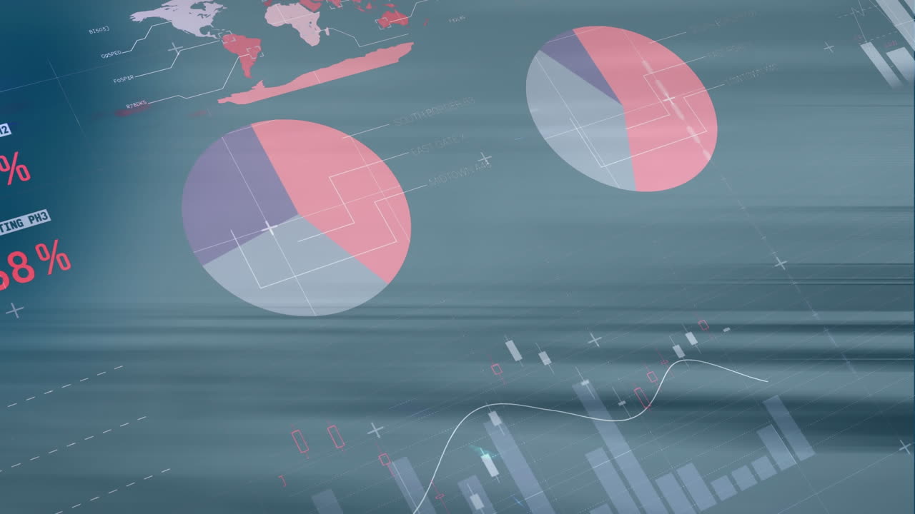 파란색 배경에 대한 통계 데이터 처리의 애니메이션