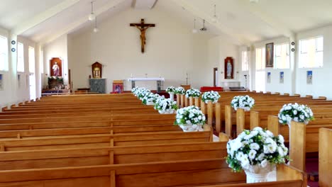 shot of religious chapel or funeral home for funeral service