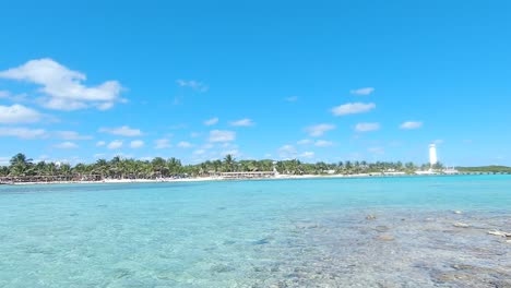 tropical-heavenly-Mahahual-beach-turquoise-water-in-the-Riviera-Maya,-Quintana-Roo,-Mexico
