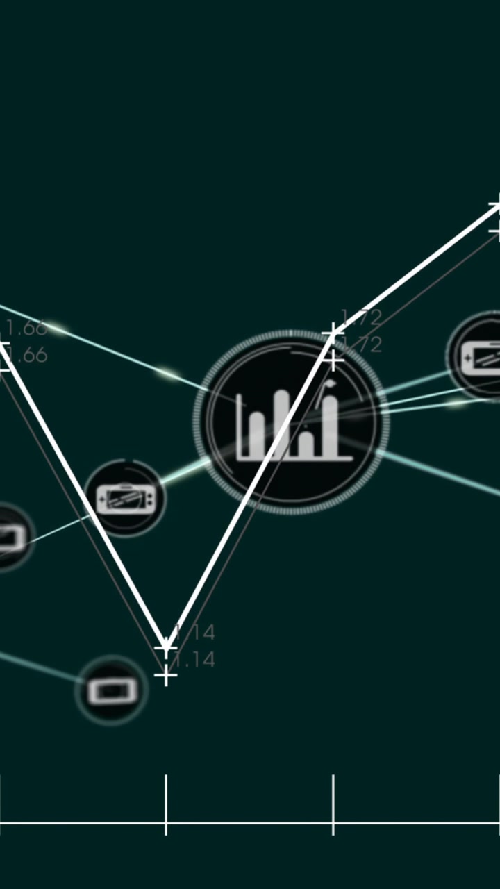Animation of network of connections with icons and data processing