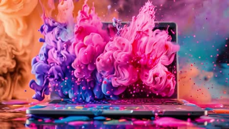 vibrant ink explosion from laptop screen