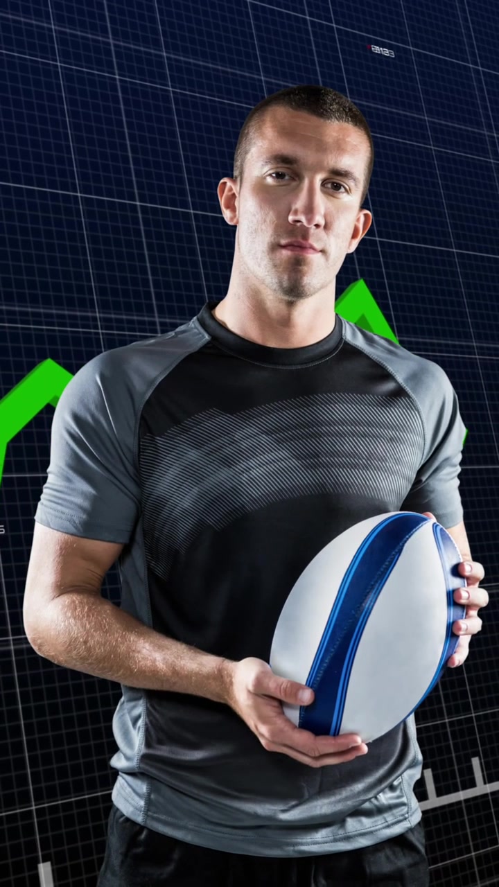 Animazione di elaborazione dati finanziari su giocatore di rugby.