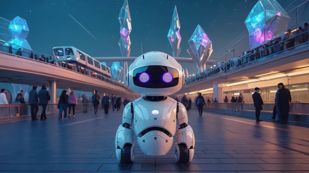 A futuristic robot in a city