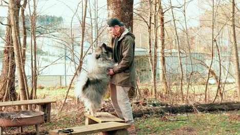 Un-Joven-Entrena-Con-Su-Spitz-De-Lobo-Esponjoso