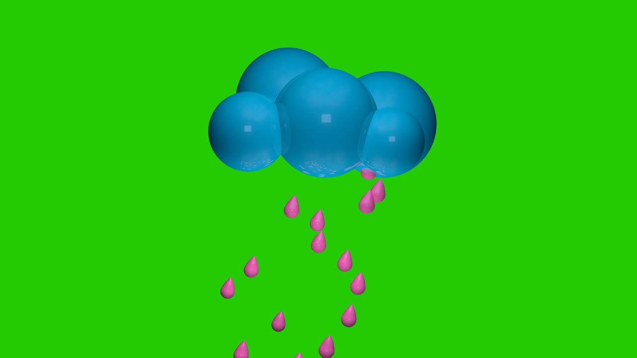 날씨 아이콘 - 비가 내리고 있습니다. 3d 애니메이션. 크로마 키, 녹색 화면, 녹색 배경