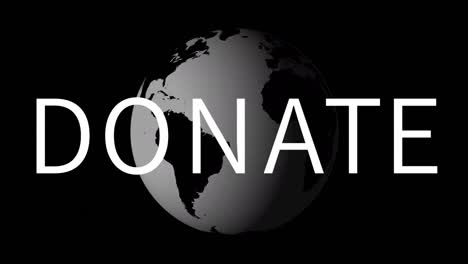 Animation-of-donate-text-over-spinning-globe-on-black-background