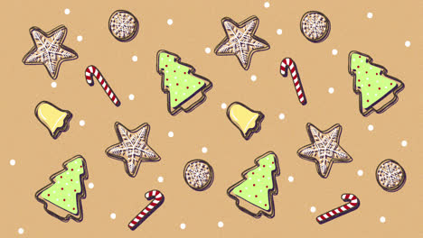 animación de campana de navidad, galletas y patrón de caña de azúcar