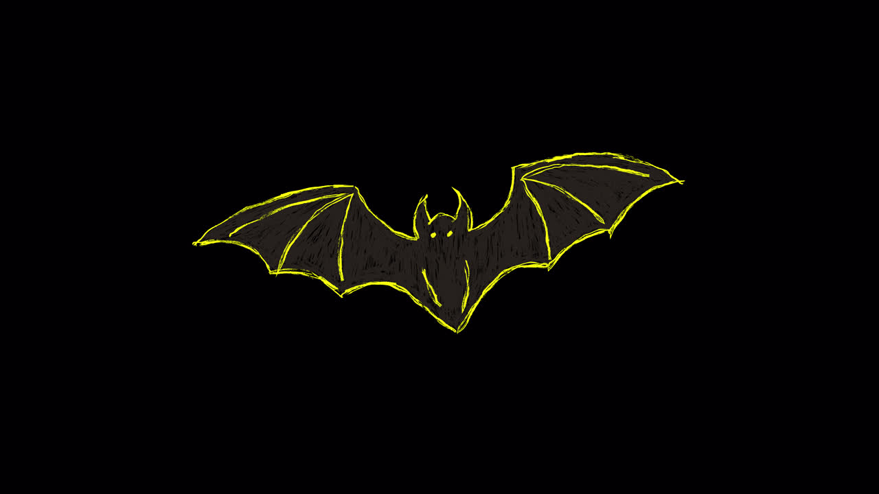 Animazione pipistrello disegnata a mano con contorno giallo tremolante