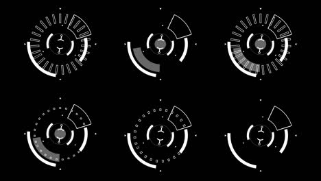 circle hud technological futuristic elements. elements of the sci-fi circle appear and disappear in the hud pattern. alpha channel. isolated background.