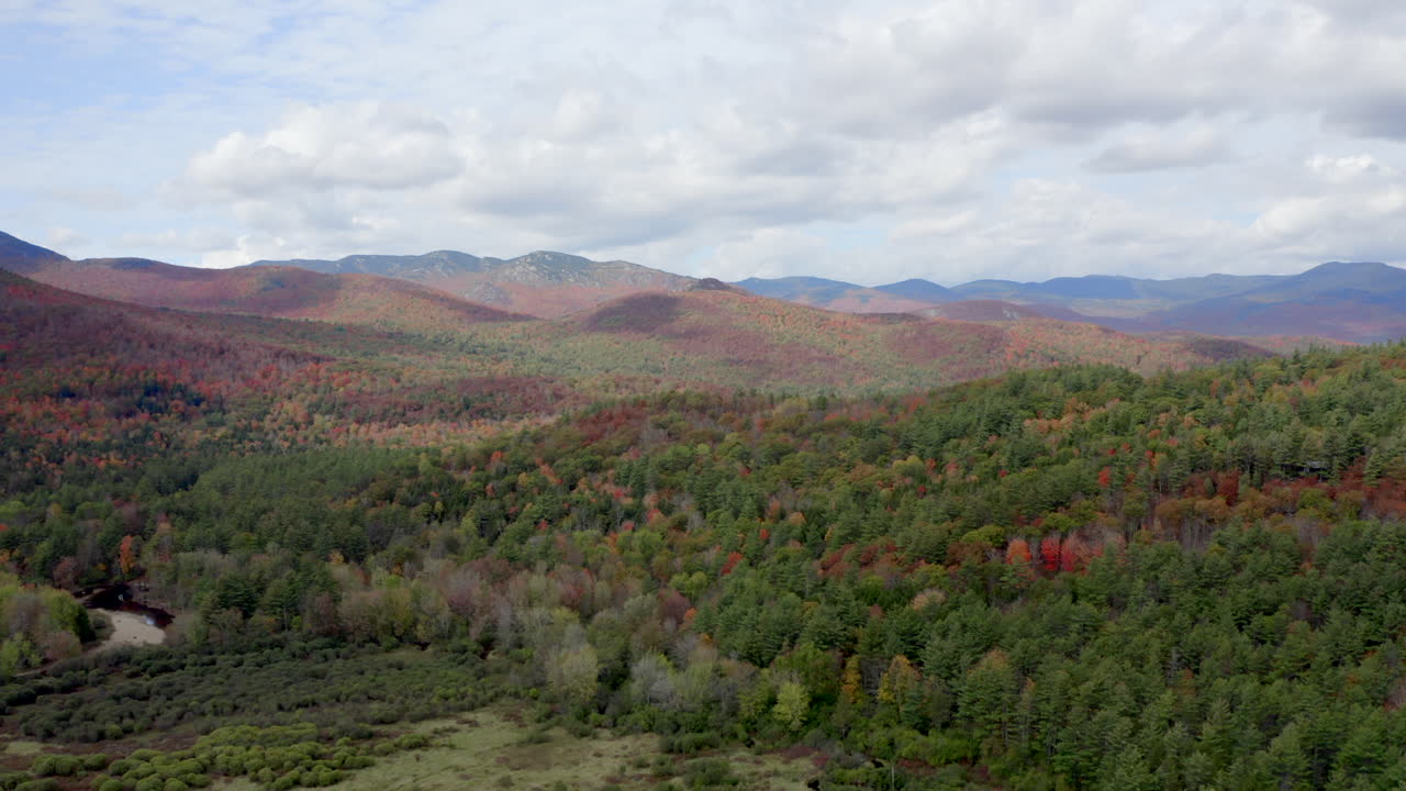 amplia vista aérea de un vasto bosque en las montañas adirondack durante el otoño