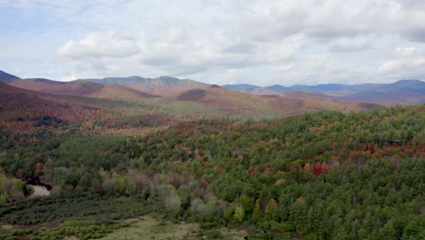 wide sweeping aerial view of a vast forest in the adirondack mountains during the fall time