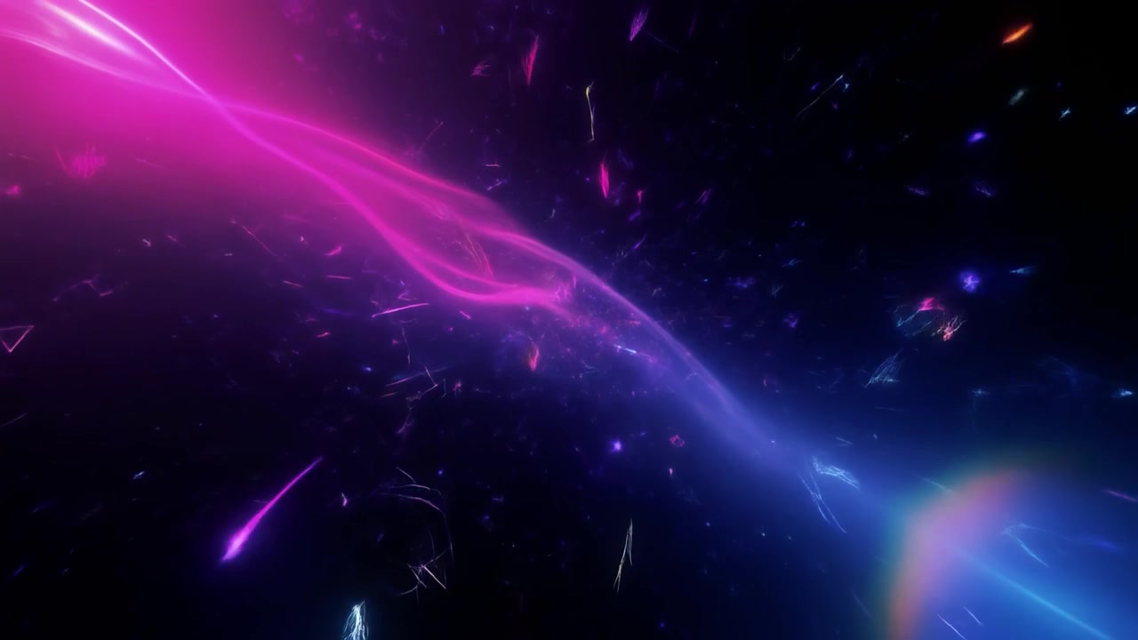 Abstract Neon Light Streaks and Particles in Deep Space