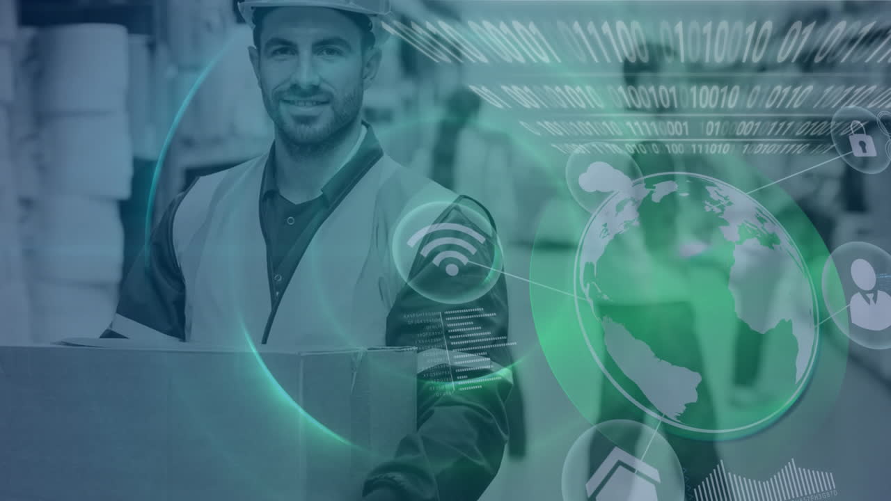 composición del almacén del hombre en el almacén combinado con diferentes ilustraciones de conne