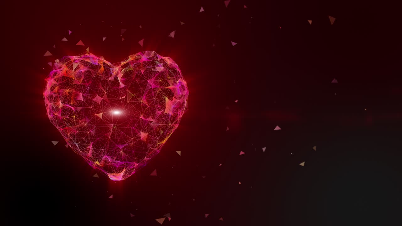 무결한 루프, 다채로운 분홍색 노란색 심장 모양 포인트 및 라인 애니메이션, 광선  효과, 발렌타인 데이 휴가 애니메이션.