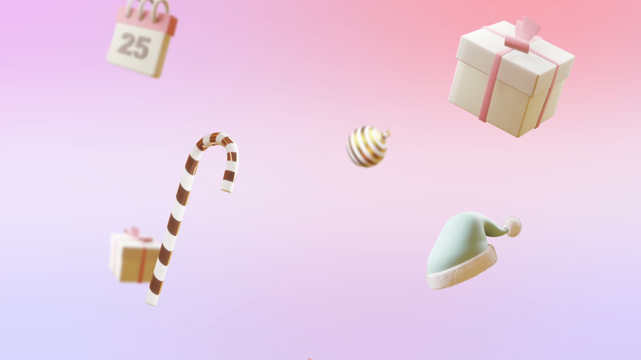 분홍색 배경 에 숫자 25 와 크리스마스 장식 을 가진 달력 의 애니메이션