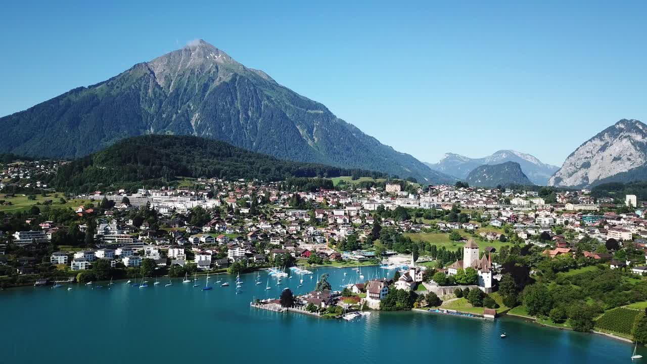 Beautiful drone footage of Spiez, located in Bern region, Switzerland.