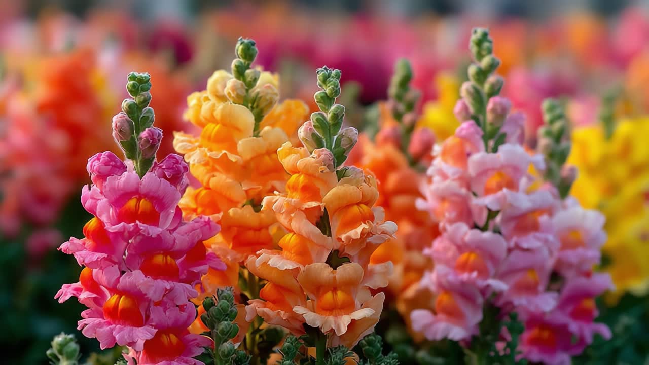 Uma Exibição Vibrante de Bocas-de-Leão Coloridas Florescendo em um Jardim Exuberante, Mostrando Suas Estruturas de Pétalas Únicas e Tons Ricos, Perfeitas para Paisagismo e Arranjos Florais.