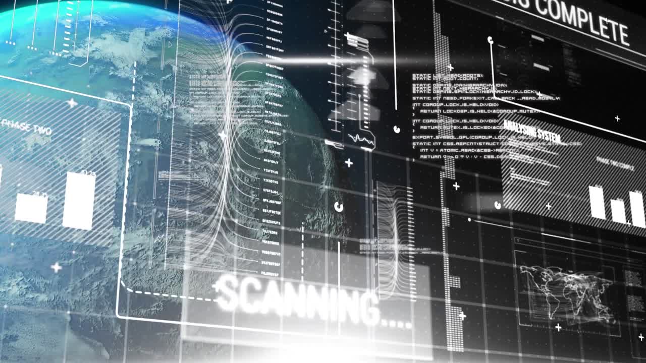 Animation of data processing over globe on black background