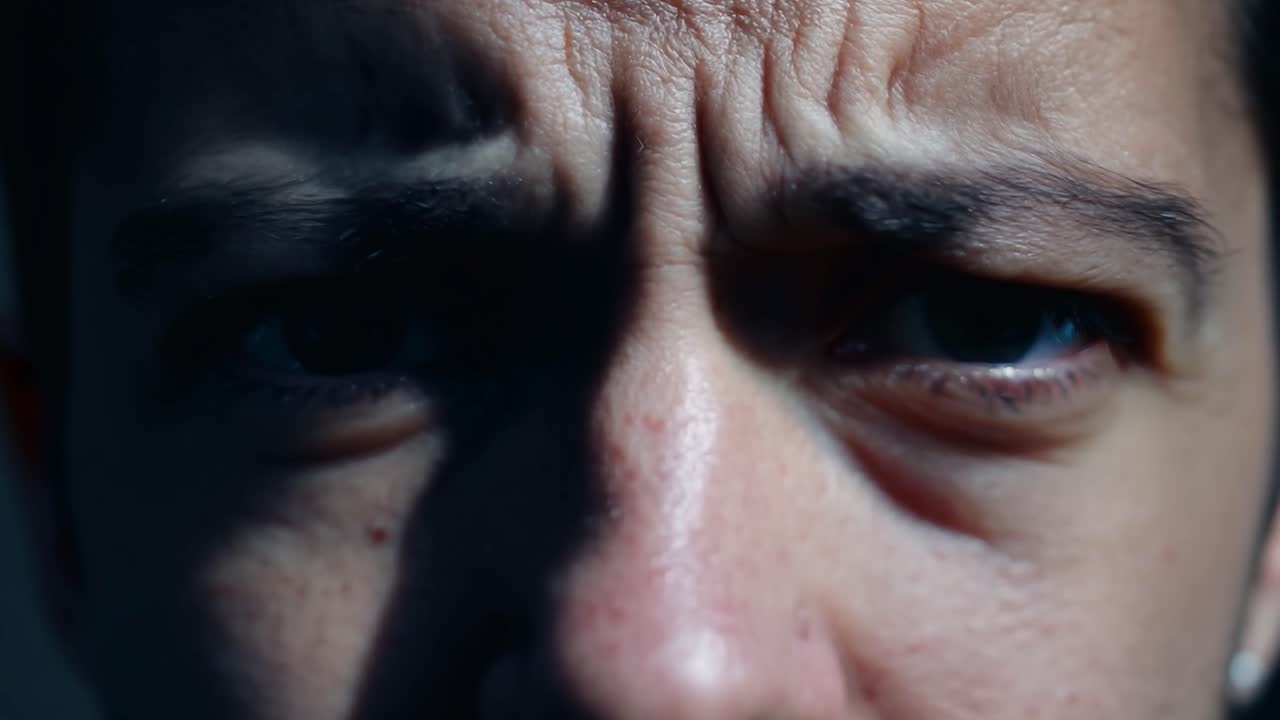 심각한 표정을 가진 남자의 클로즈업 초상화