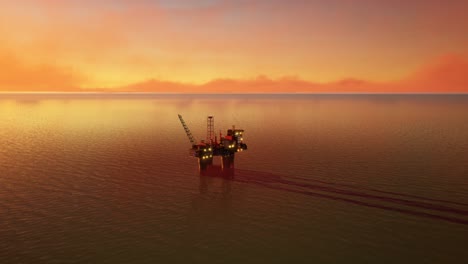 aerial view of offshore jack up drilling rig during sunset, oil and gas industry