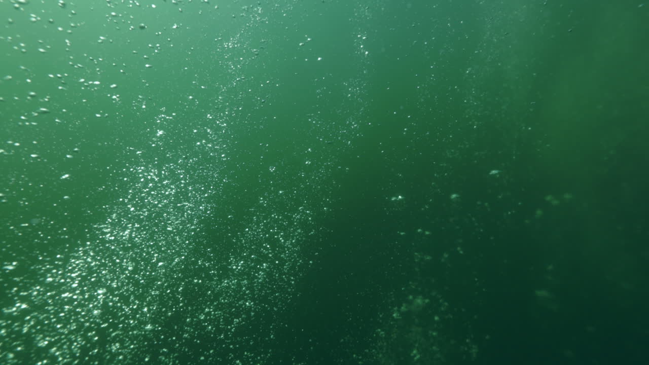 bolle che salgono nella colonna d'acqua durante un'immersione