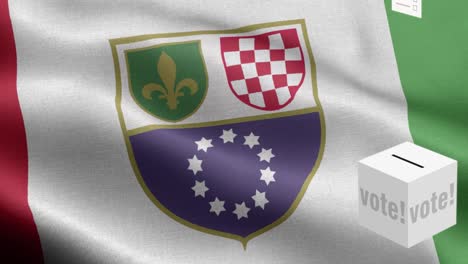 las papeletas de votación vuelan a la caja para la selección de bosnia - bandera de la federación de bosnia y herzegovina - bandera de las federaciones de bosnia y hercegovina de alto detalle - bandera nacional de la federaciones de bosnias y herzegovinas de patrón de onda elementos en bucle - textura de tela y bucle sin fin