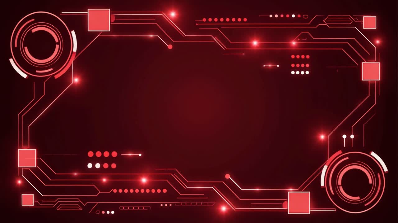 Animated Red Futuristic Digital Interface with Glowing Circuit Lines