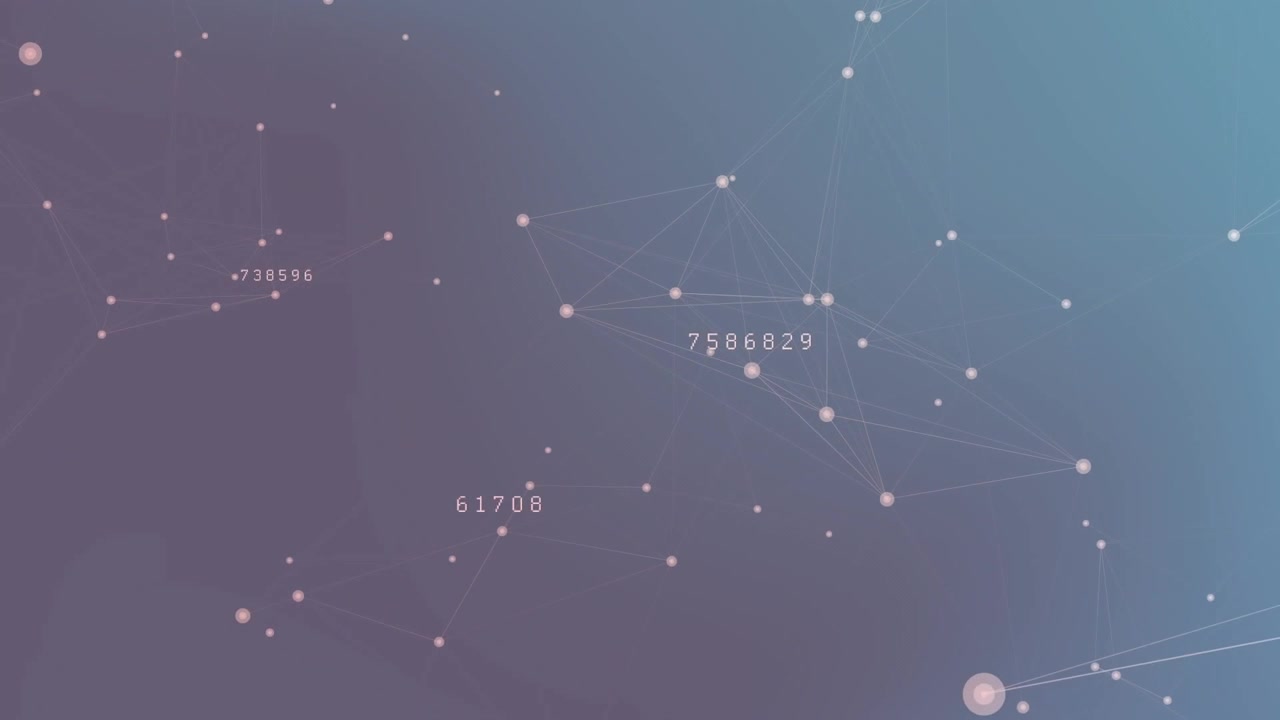 Animation of multiple changing numbers and network of connections against blue background