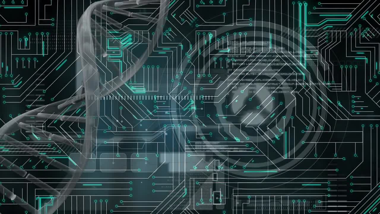 Animation of dna strand and data processing on computer circuit board