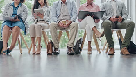 legs, business people and waiting room for hiring