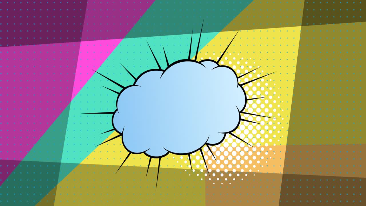 animación de una burbuja de habla sobre un fondo en movimiento de colores