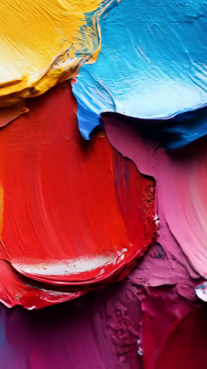 A painting of a colorful swirl of paint with a yellow center. The painting is full of bright colors and has a feeling of energy and movement