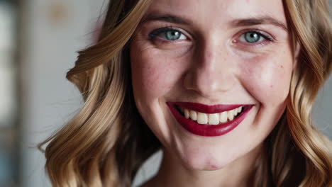 smiling woman with red lipstick
