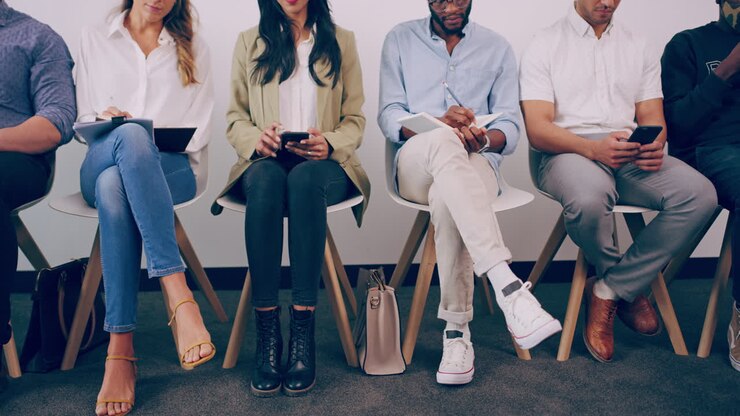 a group of unrecognizable businesspeople waiting