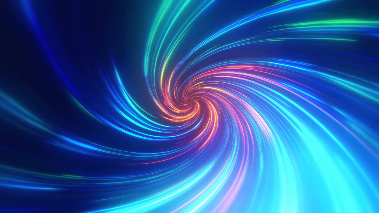 Colorful Vortex Spiral Swirls Toward Center, Rainbow Blues And Teals Form Hypnotic Tunnel Effect Ideal