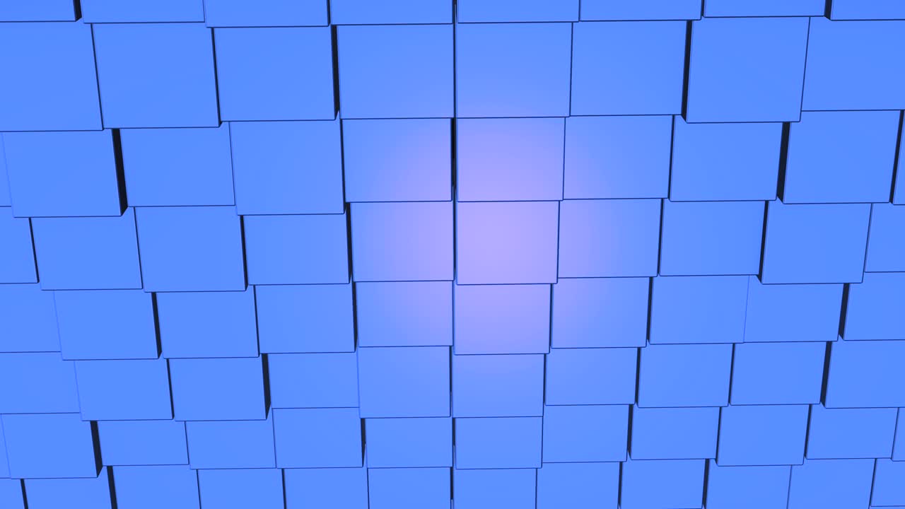 cuadrados azules en movimiento desplazándose mientras la pared de cubos se acerca.