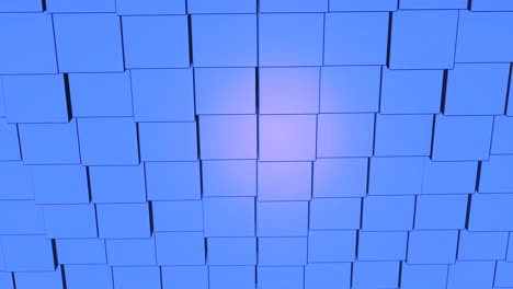 cuadrados azules en movimiento desplazándose mientras la pared de cubos se acerca.