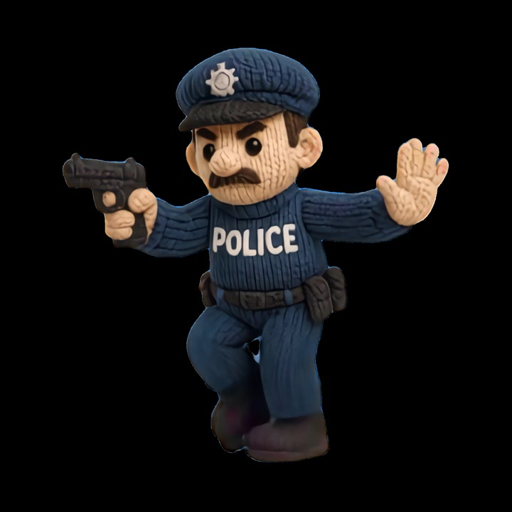 Claymation Police Officer Running with Handgun